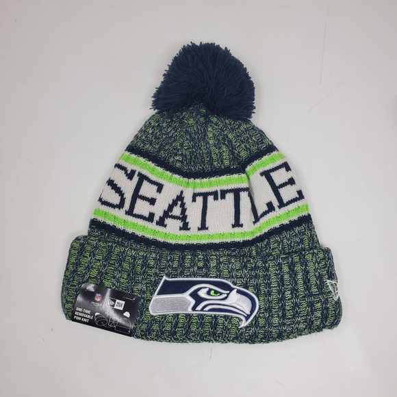 NWT New Era 2018 Sideline On Field Pom Beanie - Seattle Seahawks - Picture 1 of 4